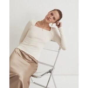 Madewell NWT Angled Neck Long Sleeve Top Women's XL Antique Cream Beige